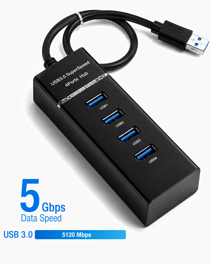 USB 3.0 4-Port Hub 5Gbps High-Speed Data Transfer