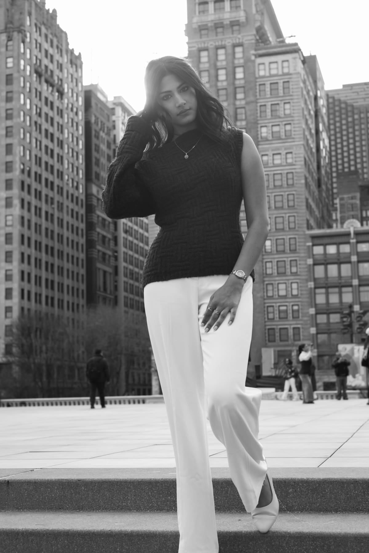 Black and white Chicago street photograph — At The Bean