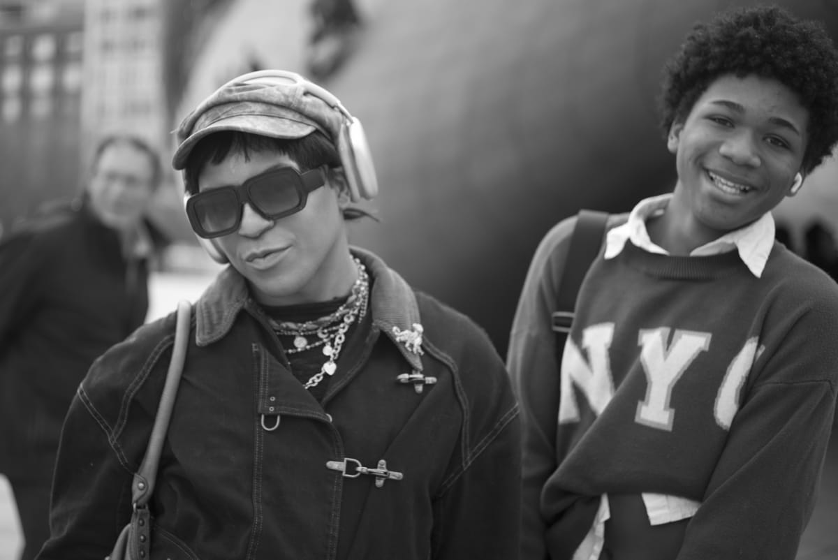 Black and white Chicago street photograph — At The Bean