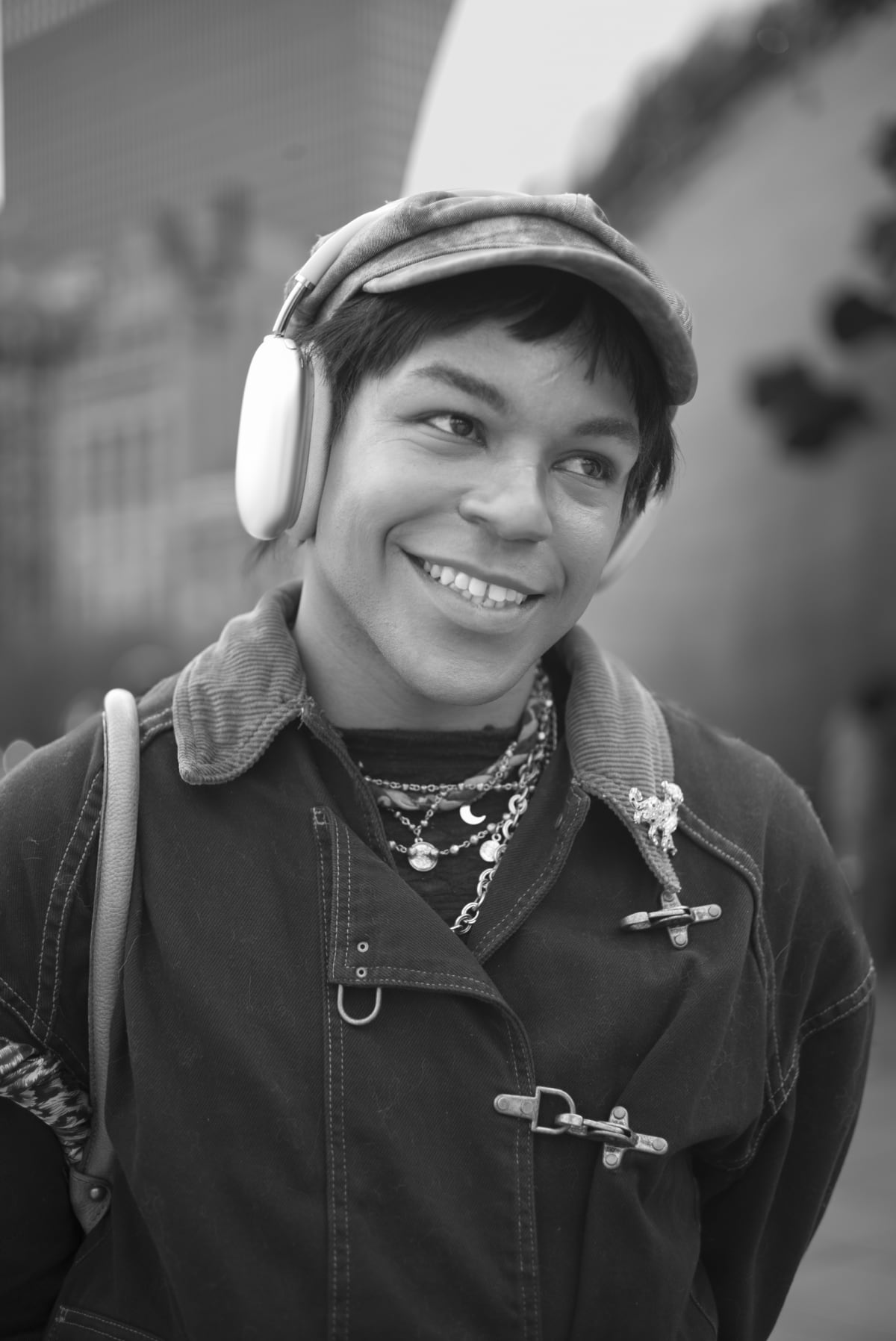 Black and white Chicago street photograph — At The Bean