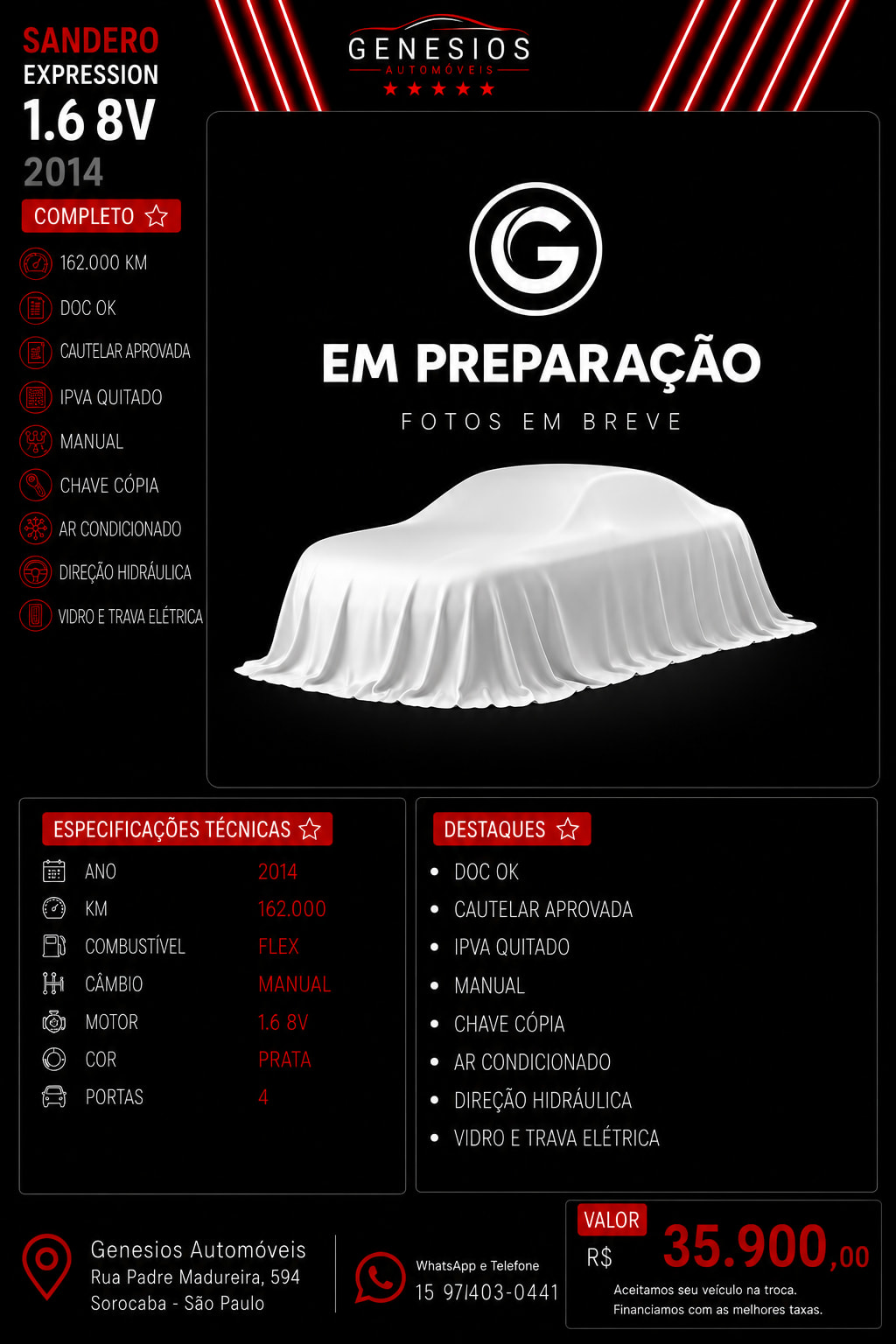 SANDERO EXPRESSION 1.6 8V 2014 COMPLETO