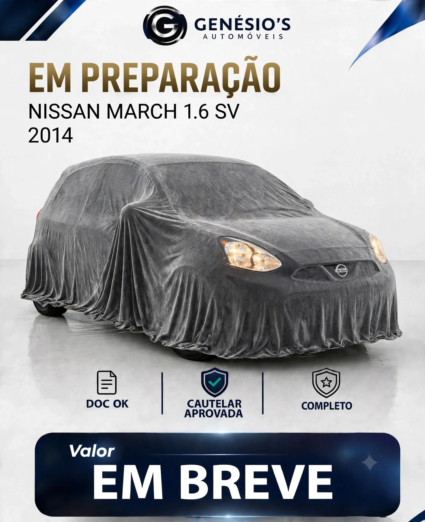 NISSAN - MARCH SV 1.6 2014 CINZA COMPLETO