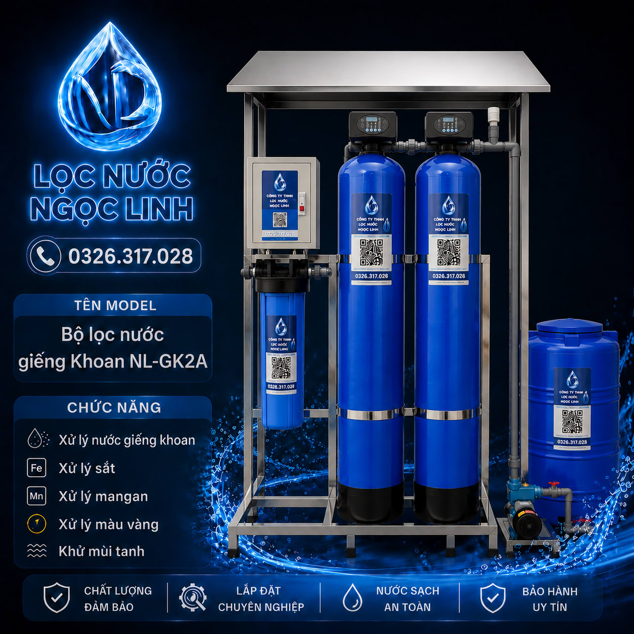Bộ Lọc Nước Giếng Khoan NL-GK2A – Van Điều Khiển Tự Động, Xử Lý Phèn, Sắt, Mangan