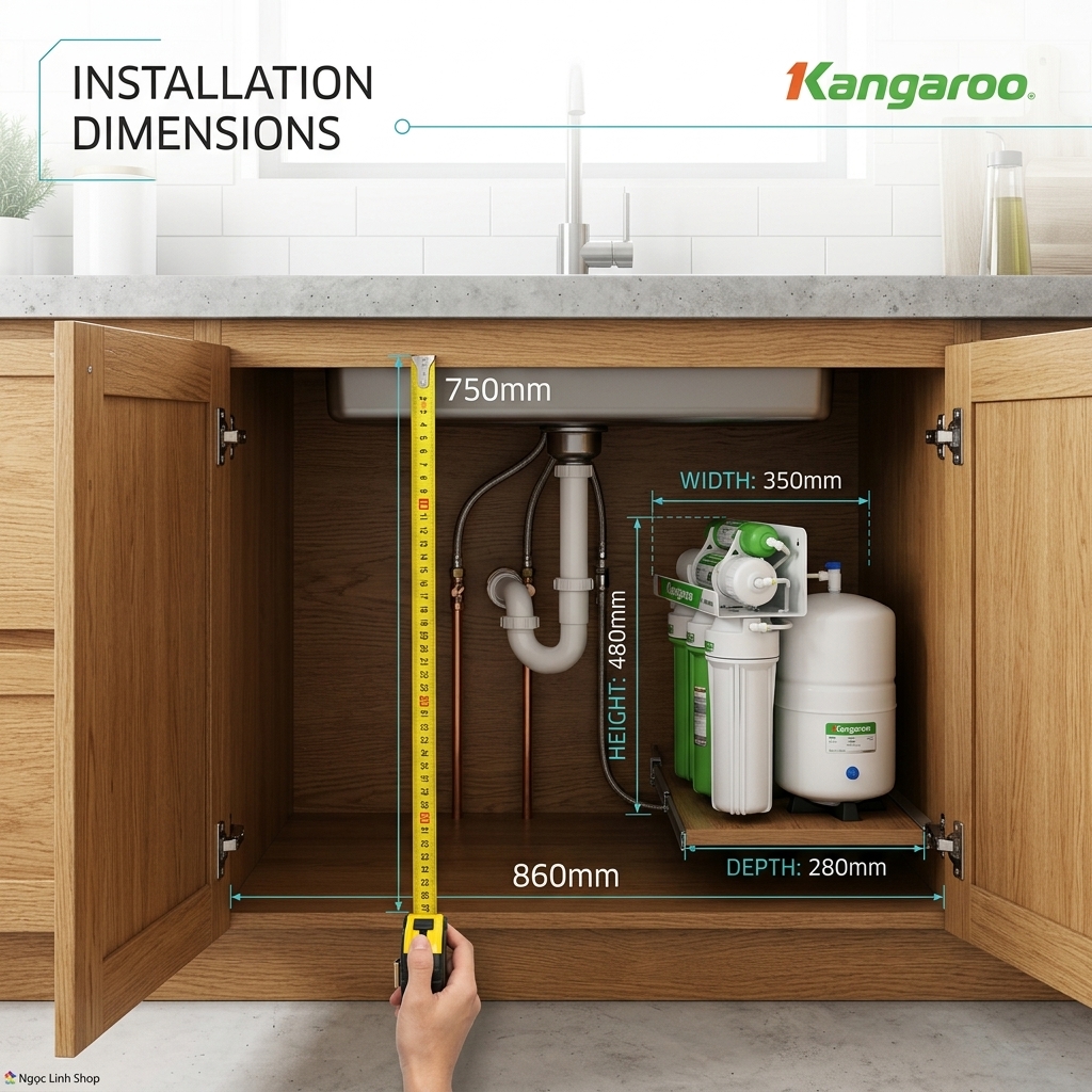 Kích Thước Máy Lọc Nước Âm Tủ Bếp Karofi, Kangaroo Tiêu Chuẩn Hiện Nay