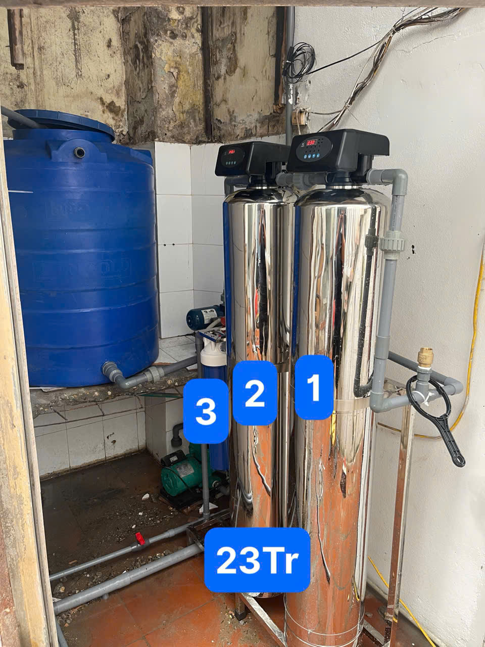 Lọc tổng đầu nguồn 3 cấp Inox - Xử lý cặn bẩn, tạp chất, kim loại nặng,...