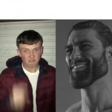 Average Fan Vs Average Enjoyer meme template: Left panel: a young man making a disgusted face. Right panel: a highly idealized, chiseled man smiling confidently.