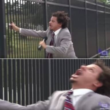 Eric Andre Let Me In (blank) meme template: A man presses toward a glass door with an urgent expression, making the image read as an exaggerated request to be allowed into a situation.