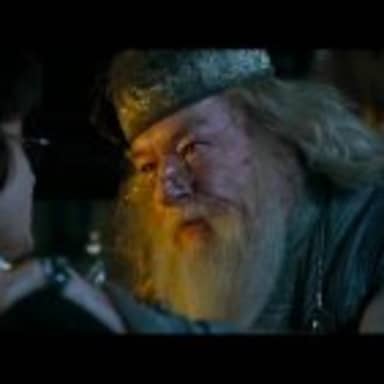 Angry Dumbledore meme template: Dumbledore looks sternly into Harry's eyes, his face flushed and his expression intense.