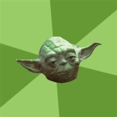 Advice Yoda meme template: Close-up of Yoda's face with a smug, knowing expression against a green background with radiating lines.