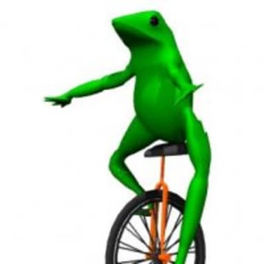 Dat Boi meme template: A green frog awkwardly balancing on a unicycle.