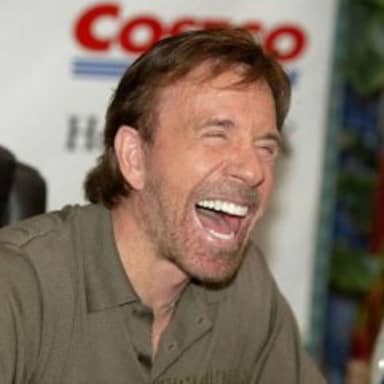 Chuck Norris Laughing meme template: A man (Chuck Norris) is laughing with his mouth wide open and eyes closed.