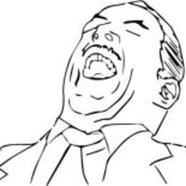 Aw Yeah Rage Face meme template: A close-up sketch of a man's face contorted in extreme laughter or elation.