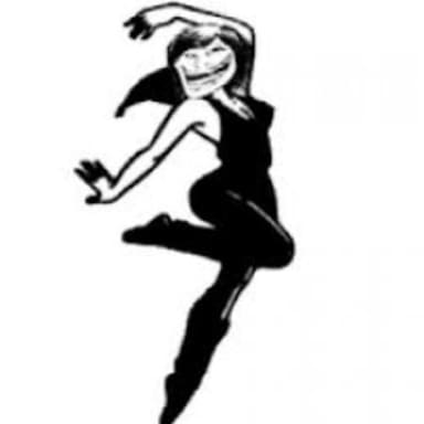 Dancing Trollmom meme template: A black silhouette of a woman in a dynamic dancing pose. Her face is replaced with the Trollface meme.
