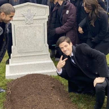 Grant Gustin Next To Oliver Queen's Grave meme template
