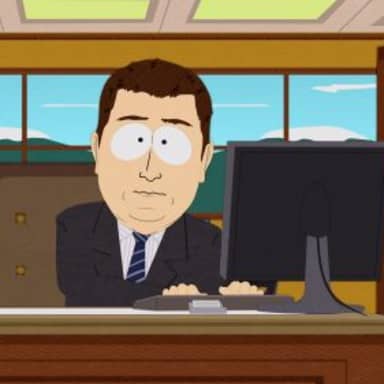 Aaaaand Its Gone meme template: A man in a suit sits at a desk in an office, looking confused at his computer screen.