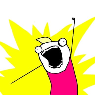 Do All The Things meme template: A cartoon character with wide eyes and an open mouth, screaming, set against a bright yellow, jagged background resembling an explosion or burst. The character is holding a thin stick with a small flag at the top.