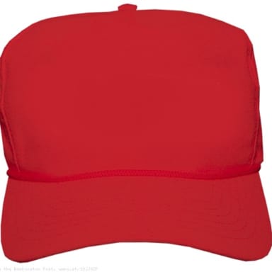 Blank Red MAGA Hat meme template: A blank red trucker hat with a rope detail across the brim.