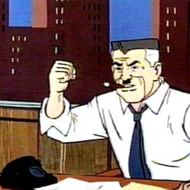 I WANT PICTURES OF SPIDERMAN meme template: A newspaper editor leans forward with an urgent demand, making the image useful whenever someone wants proof, evidence, or a deliverable immediately.