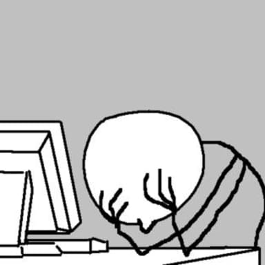 Computer Guy Facepalm meme template: A simplified drawing of a person at a desk with their head in their hands, facing a computer monitor.