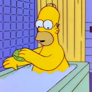 Bart Hitting Homer With A Chair meme template: Bart Simpson is about to hit Homer Simpson with a wooden chair while Homer is in a bubble bath.