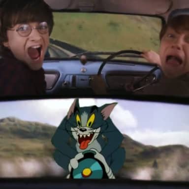Tom Chasing Harry And Ron Weasly meme template