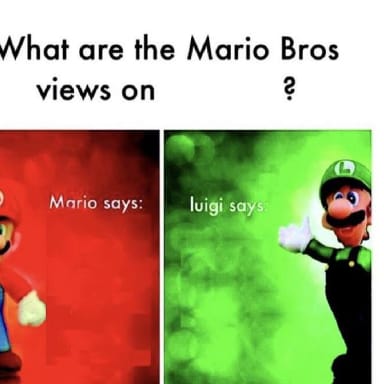 Mario Bros Views meme template: A Mario-themed image used to frame a comparison between two viewpoints, outcomes, or ways of seeing a situation.