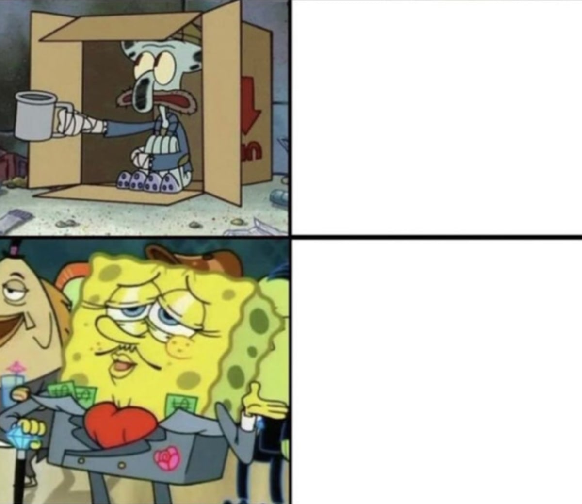 Poor Squidward Vs Rich Spongebob meme template