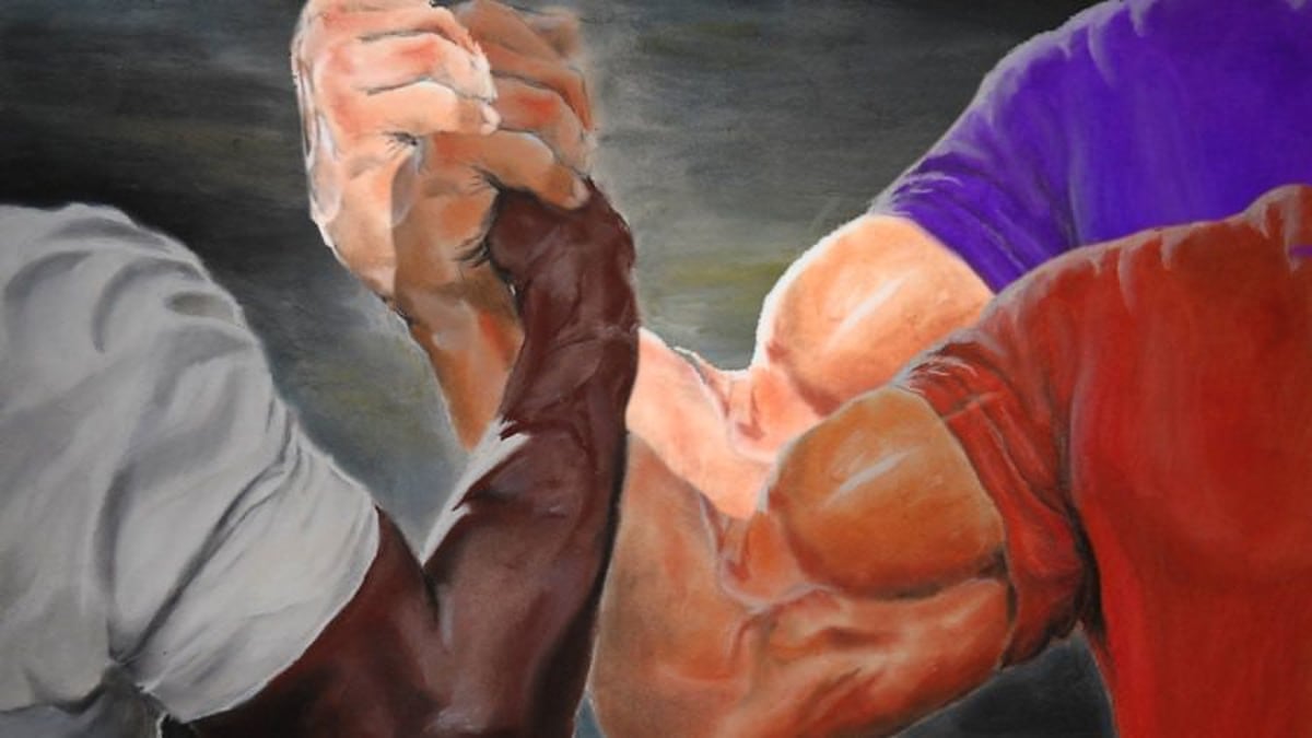 Epic Handshake Three Way meme template
