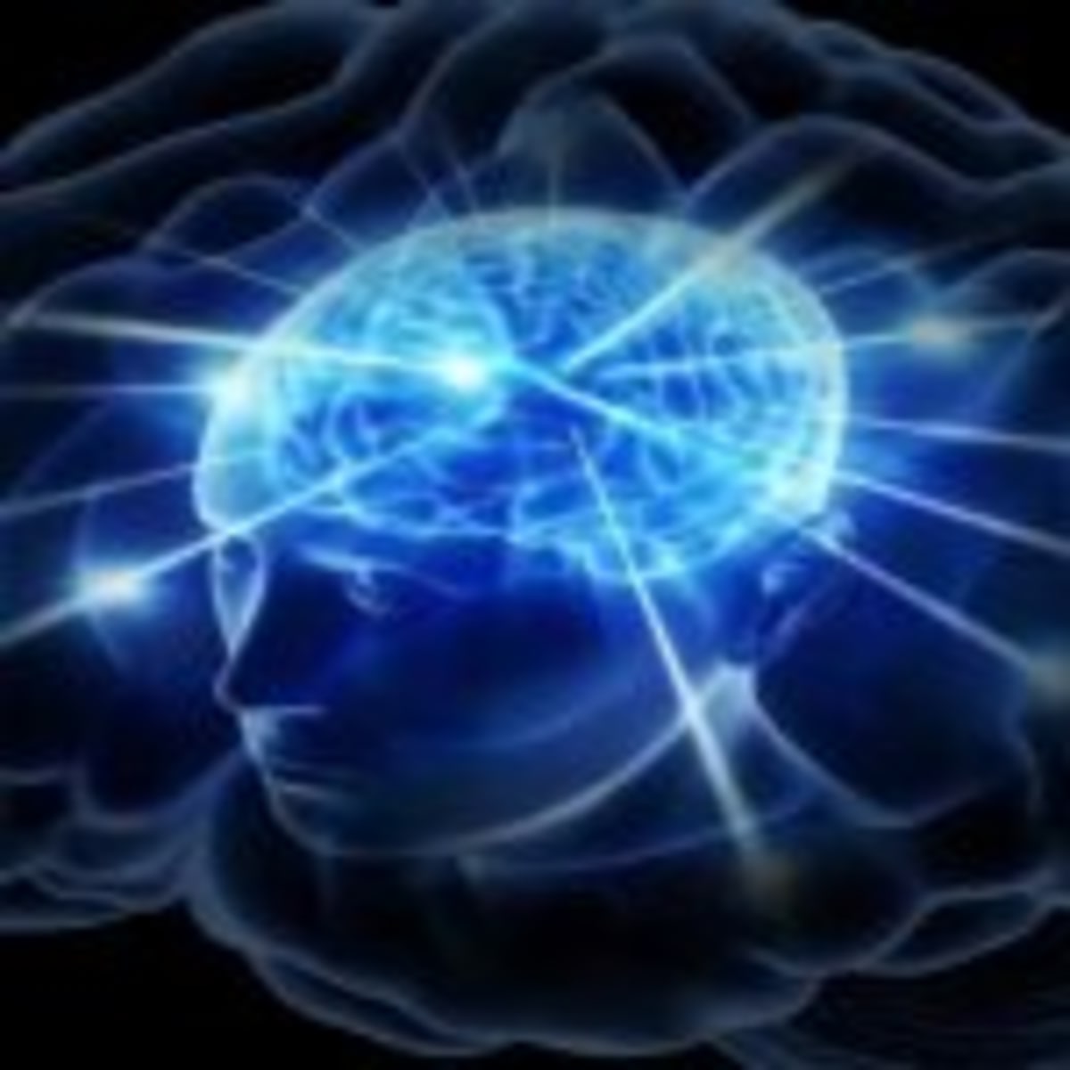 Big Brain Galaxy Gif meme template: A glowing blue brain with radiating light lines within a translucent human head outline, suggesting intense thought or a breakthrough.
