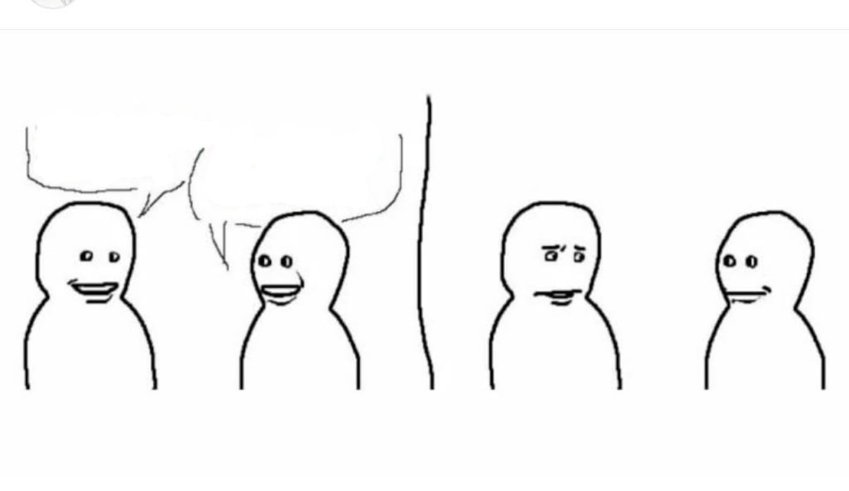 Bro Visited His Friend meme template: Two figures on the left with excited expressions and speech bubbles, separated by a line from two figures on the right with more subdued or worried expressions.