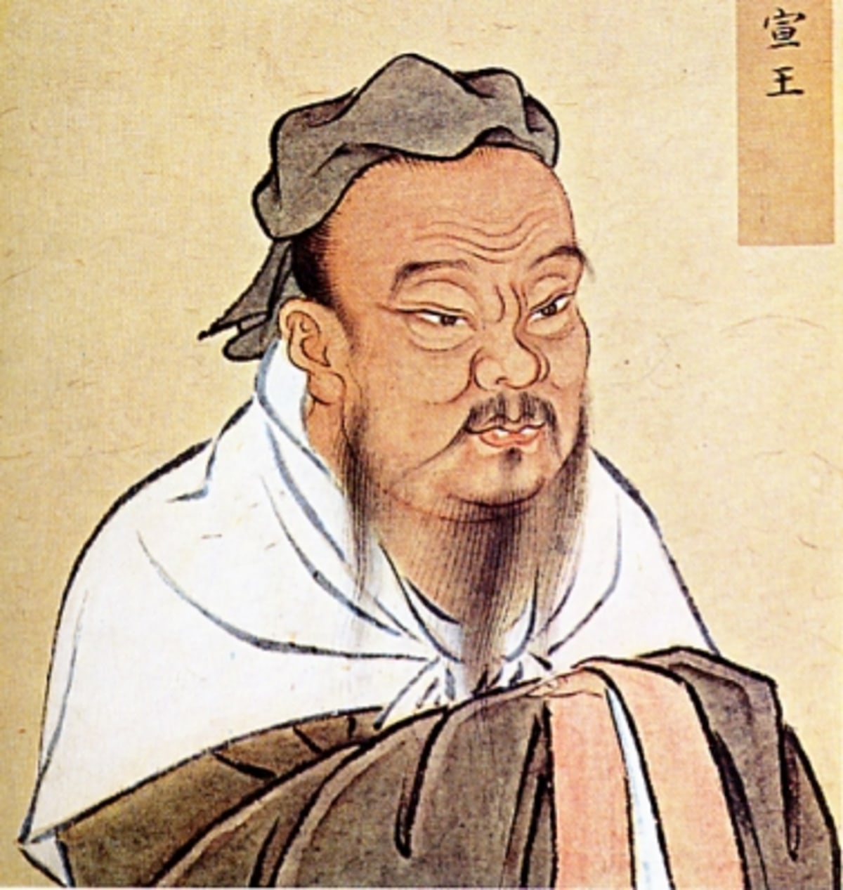 Confucius Says meme template: A close-up portrait of Confucius with a long beard and traditional hat, looking wise and contemplative.