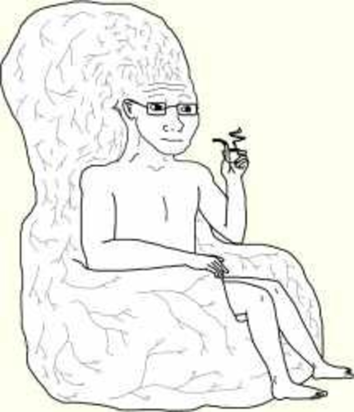 Big Brain Wojak meme template: A man with a tiny head and glasses sits in a chair, smoking a pipe, with an enormous, wrinkled brain encompassing him.