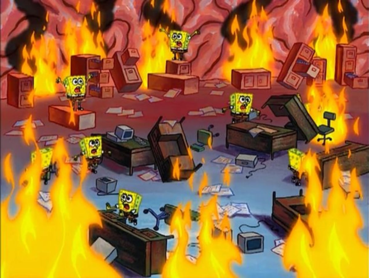 Spongebob Fire meme template