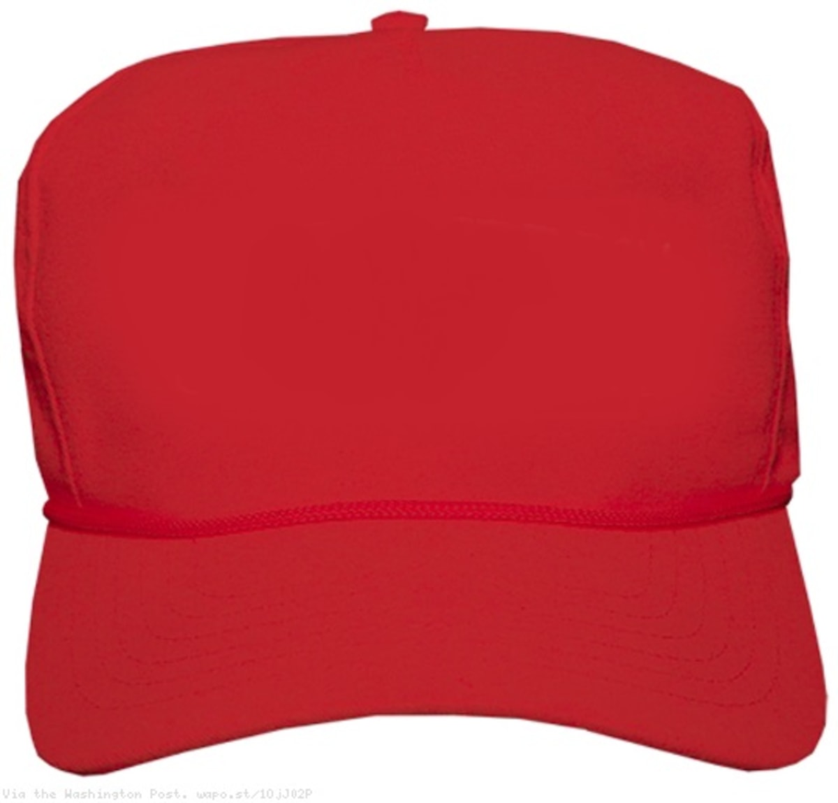 Blank Red MAGA Hat meme template: A blank red trucker hat with a rope detail across the brim.