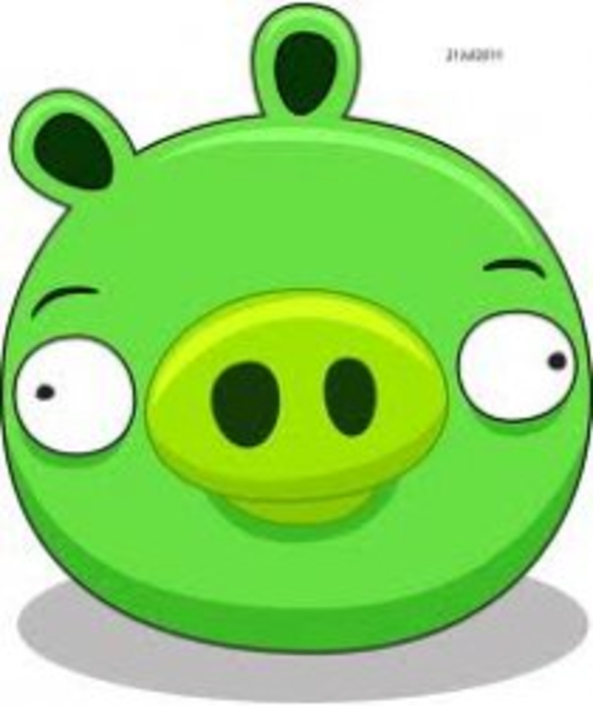 Angry Birds Pig meme template: A round, green pig with wide, crazed eyes and a slightly crooked smile, like it's just realized something absurd or is about to do something reckless.