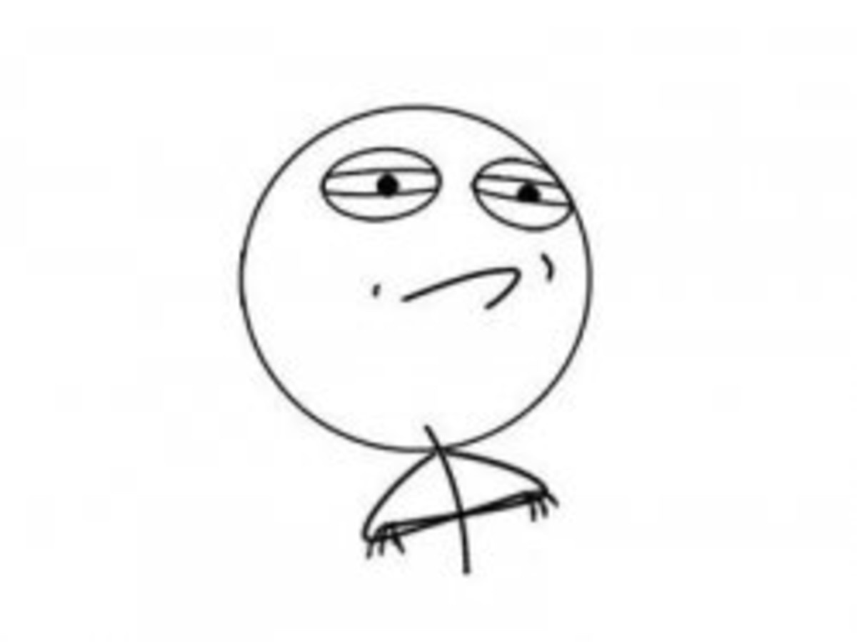 Challenge Accepted Rage Face meme template: A simple line-drawn stick figure with eyes looking to the side with a skeptical expression, arms crossed.
