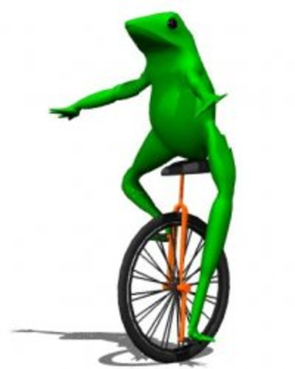 Dat Boi meme template: A green frog awkwardly balancing on a unicycle.