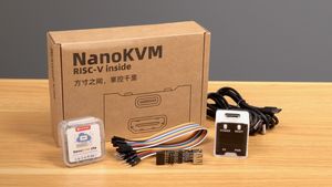 The NanoKVM bundle under review, showing its components. Credit: hackaday.com