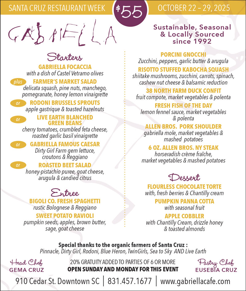 Gabriella Cafe Restaurant Week Menu