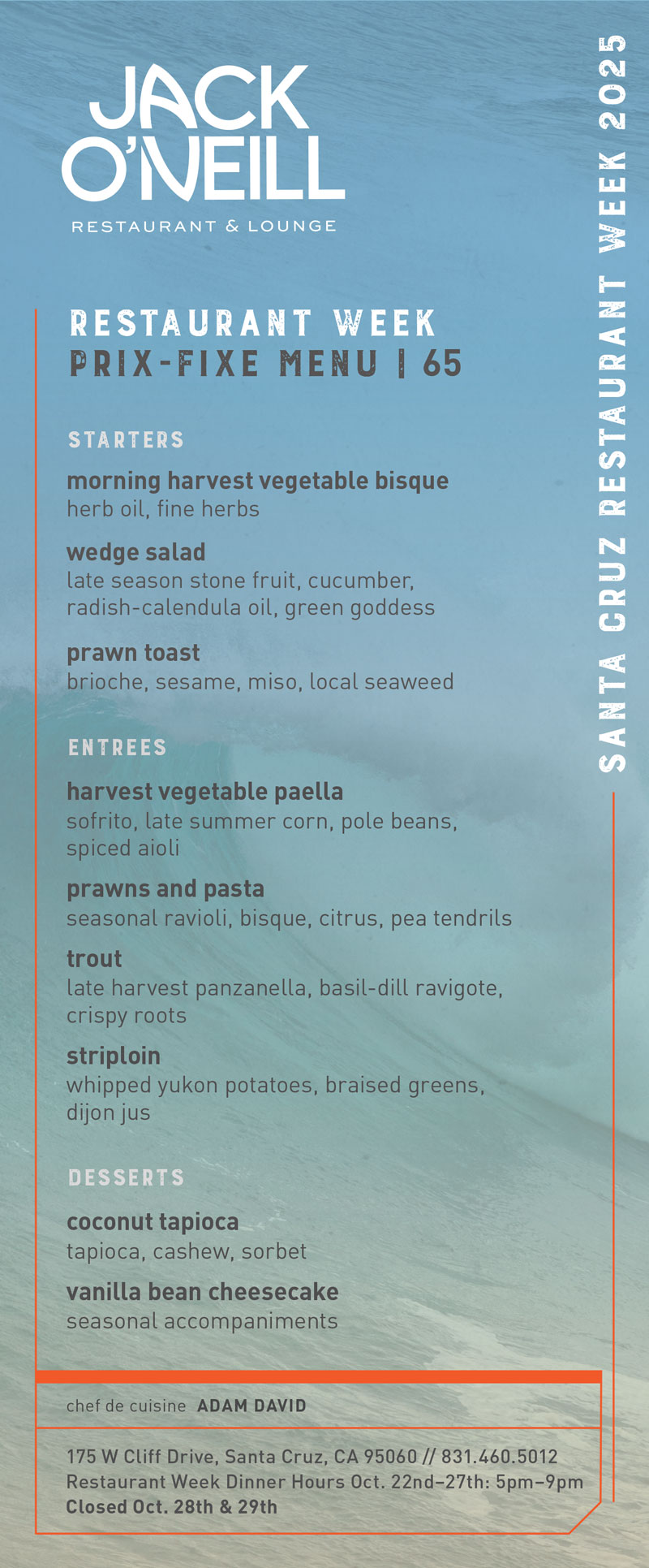 Jack O'Neill Restaurant & Lounge Restaurant Week Menu