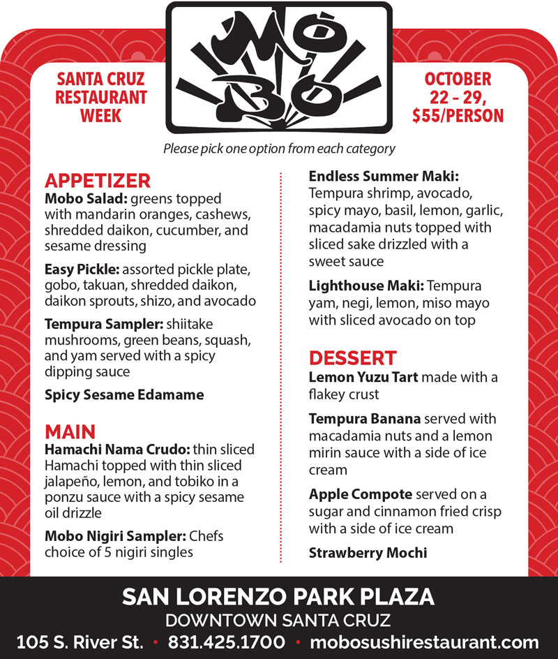 Mobo Sushi Restaurant Week Menu