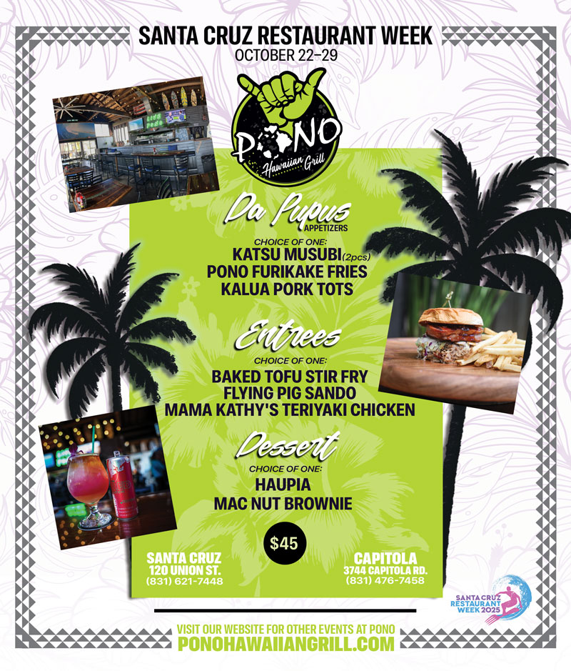 Pono Hawaiian Grill Restaurant Week Menu