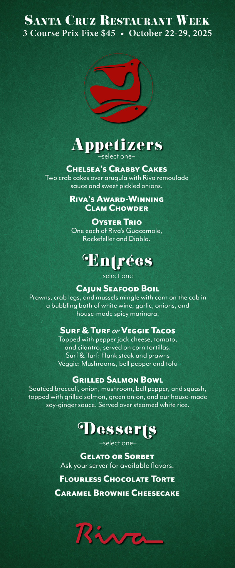 Riva Fish House Restaurant Week Menu