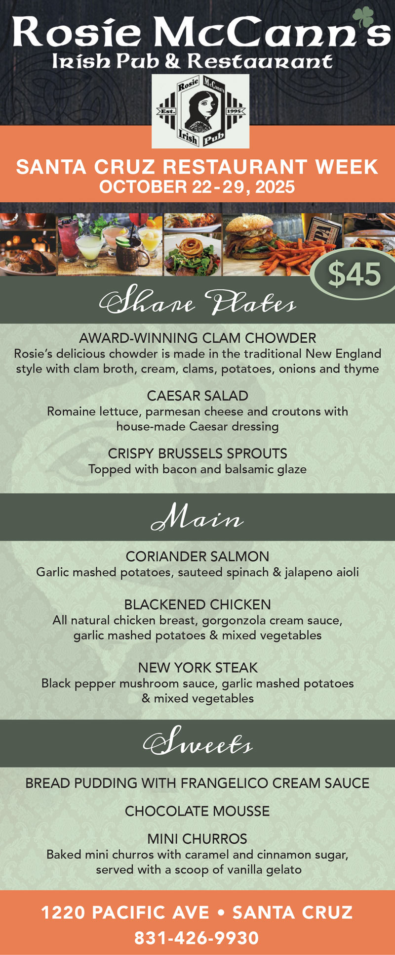 Rosie McCann's Restaurant Week Menu