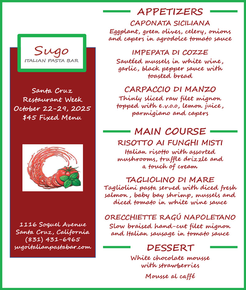 Sugo Restaurant Week Menu