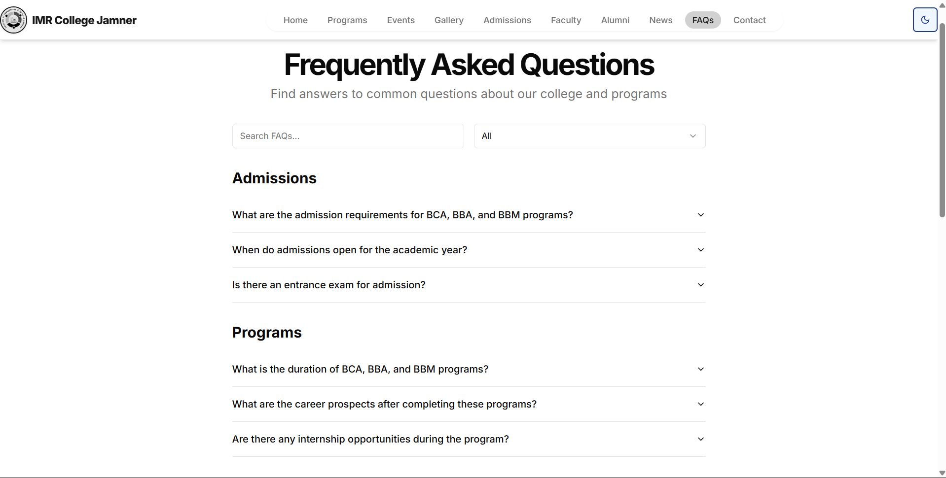 College Website screenshot 3