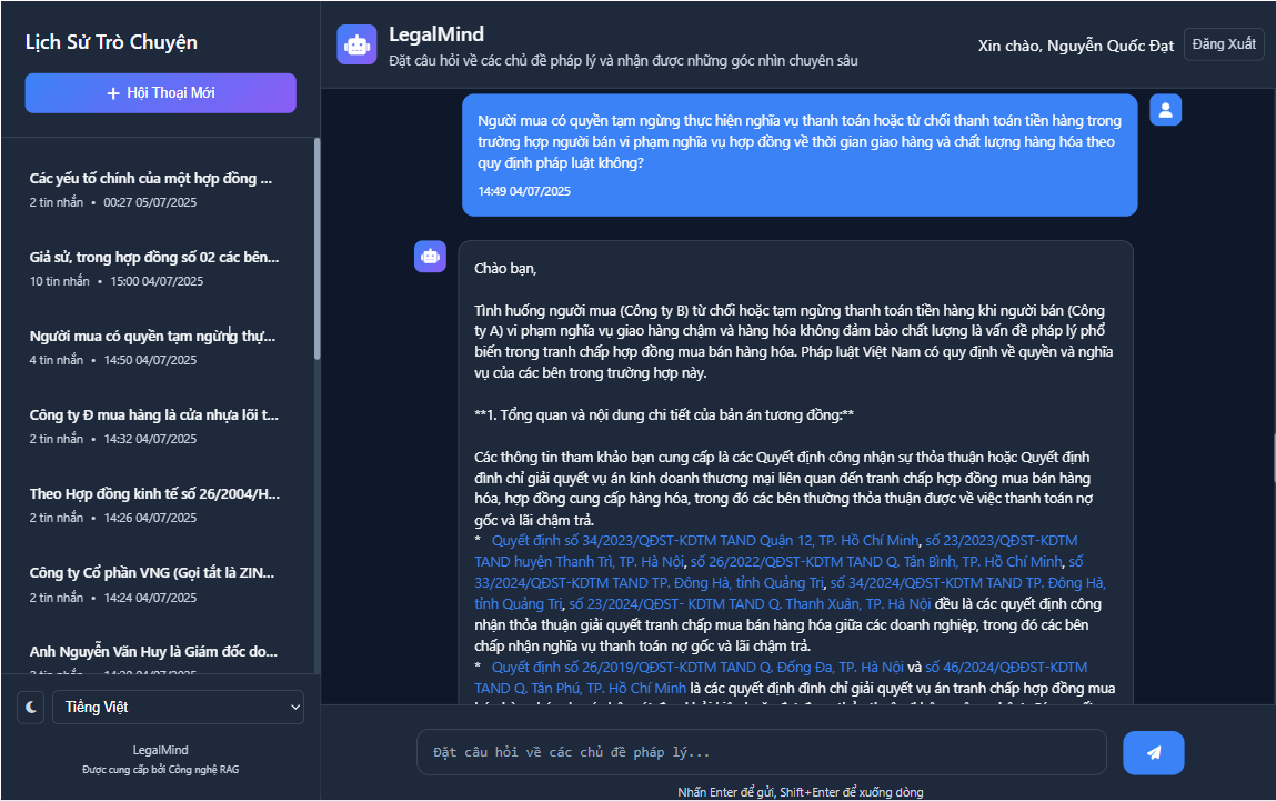 Giao diện chatbot pháp lý