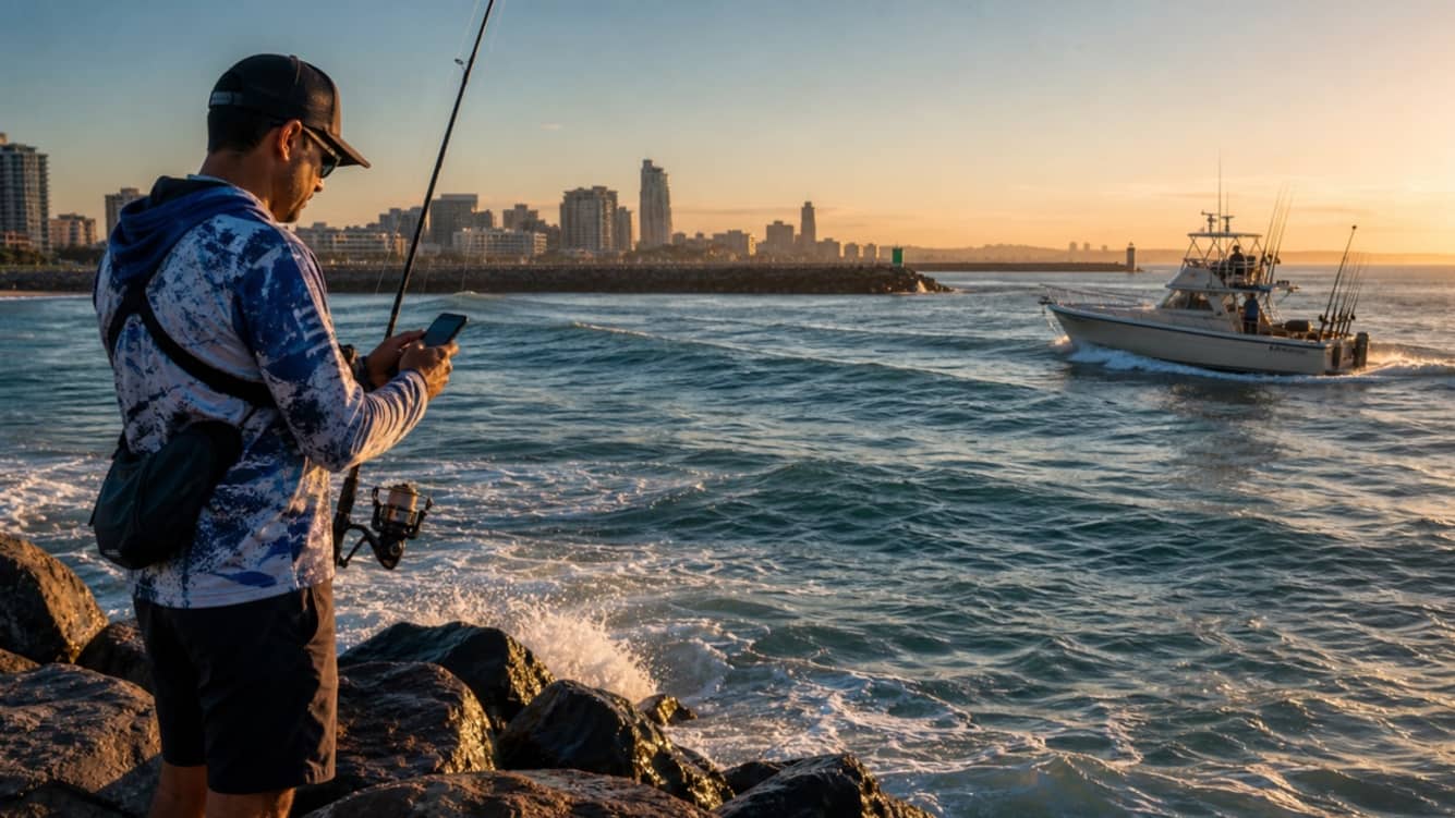 Mossel Bay rock and surf angler checking fishing conditions before a charter launch