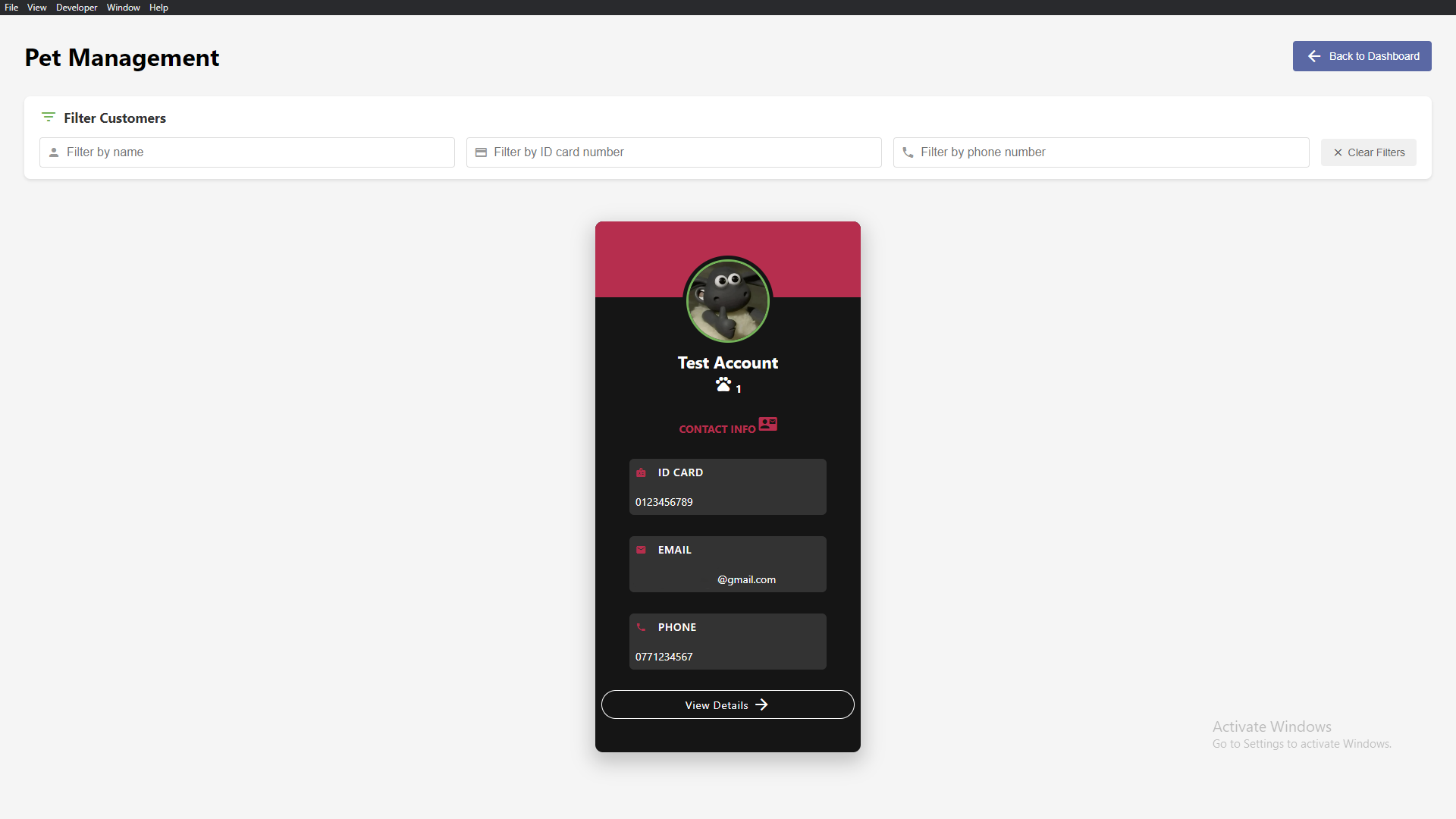 Customer and Pet Management Section