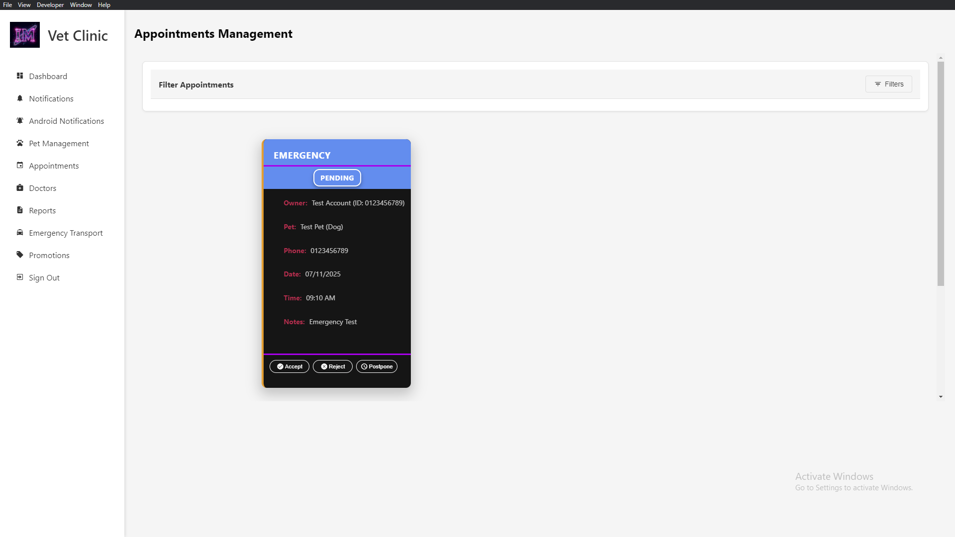 Appointment Management Section